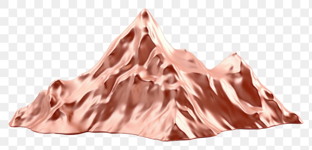 PNG 3d render of mountain rose gold material nature white background landscape.