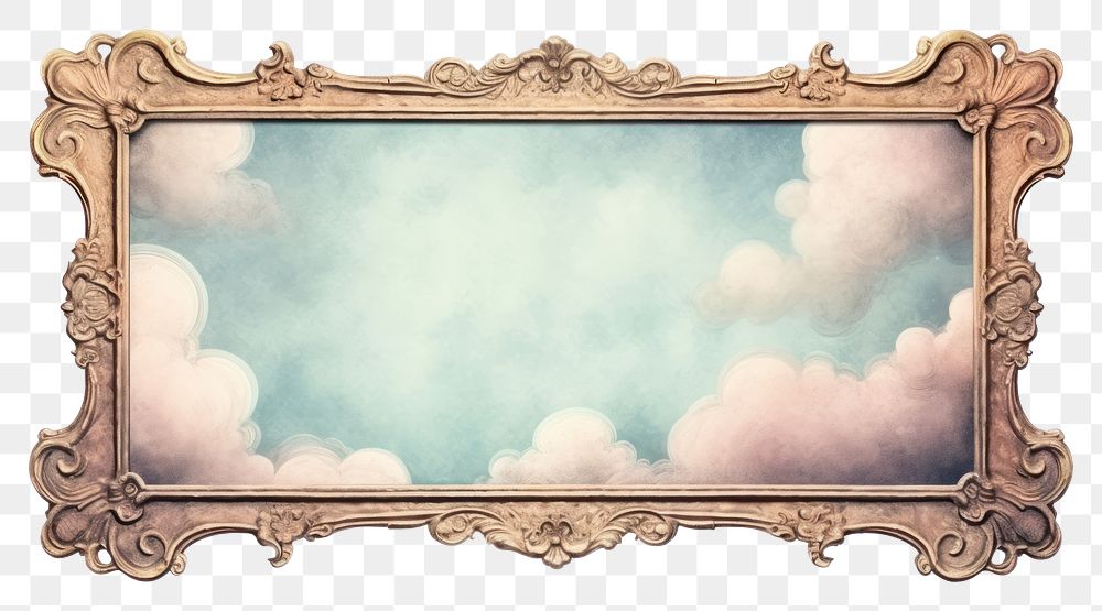 PNG Vintage cloud rectangle frame white background architecture creativity.