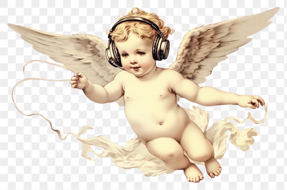 PNG Cherubim wearing headphones angel cute baby.