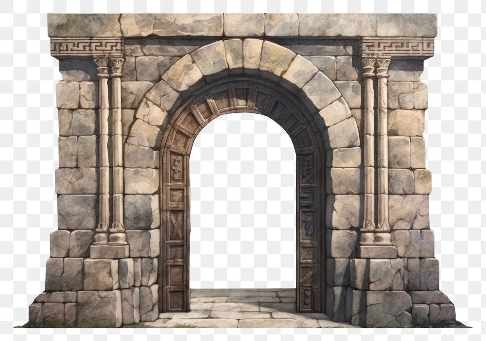 PNG Stone ancient architectural door architecture gate white background