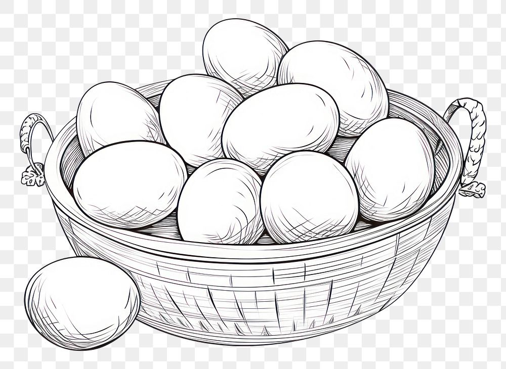 PNG Basket of easter eggs sketch drawing food.