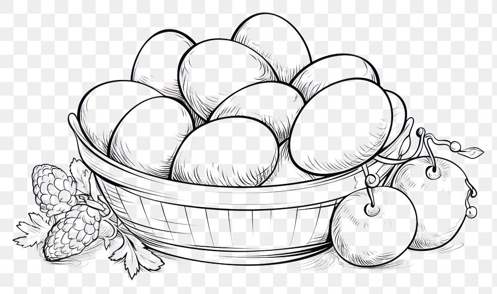 PNG Basket of easter eggs sketch drawing plant.