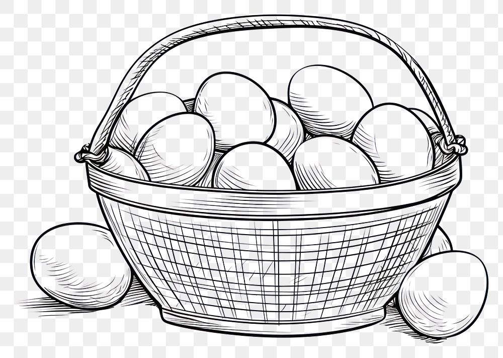 PNG Basket of easter eggs sketch line food.