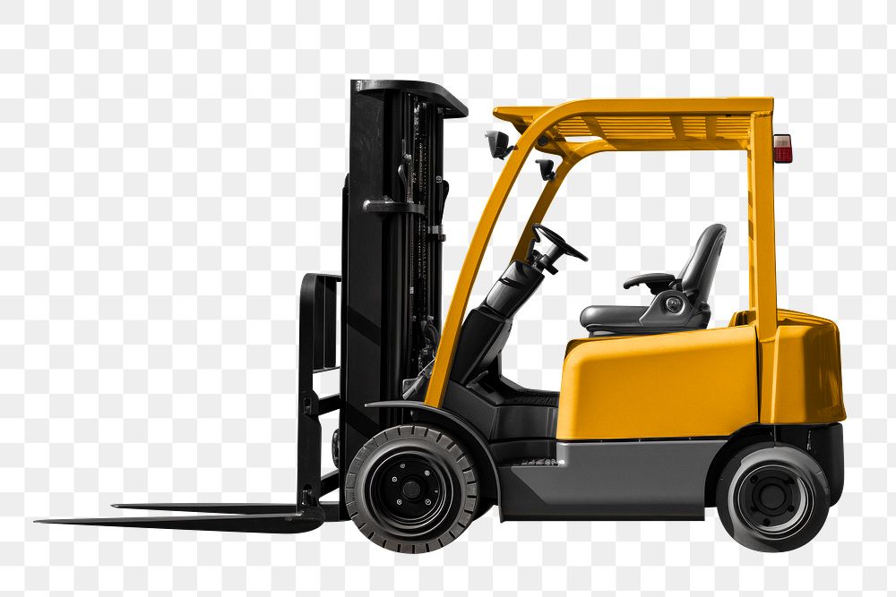 Yellow forklift png, transparent background