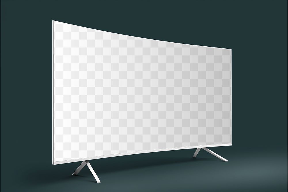 PNG curved TV screen mockup, transparent design