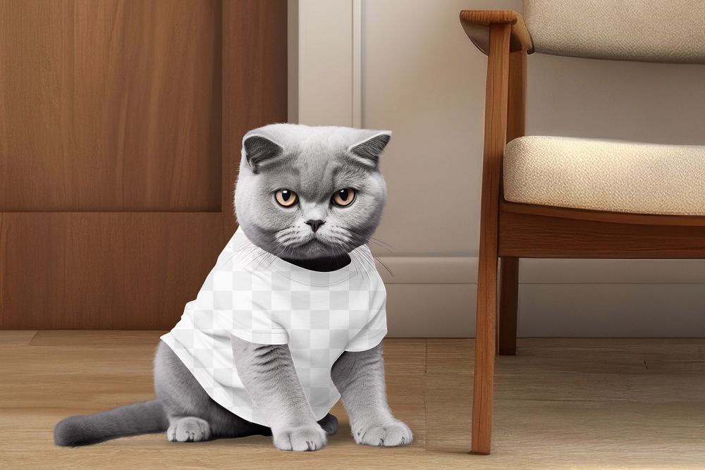 Cat t-shirt png pet fashion mockup, transparent design