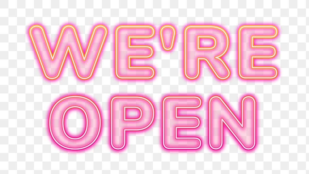 We're open png word pink neon design, transparent background