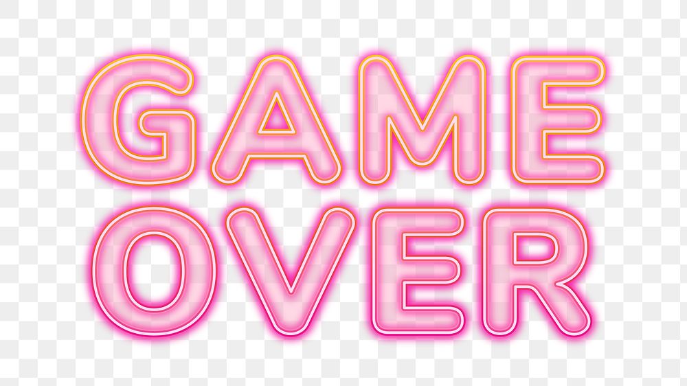 Game over png word pink neon design, transparent background
