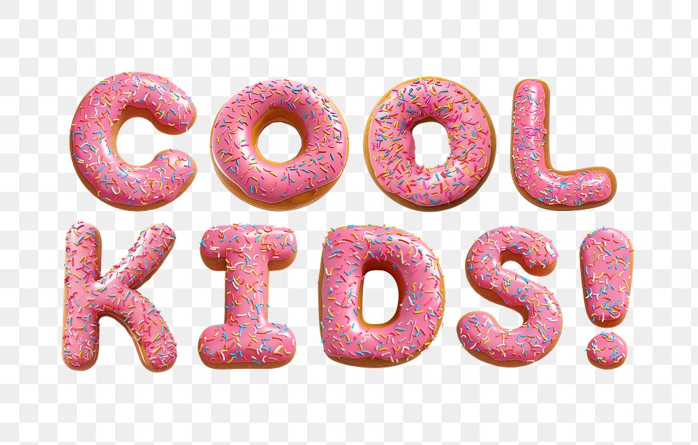 Cool kids! png 3D donut word, transparent background