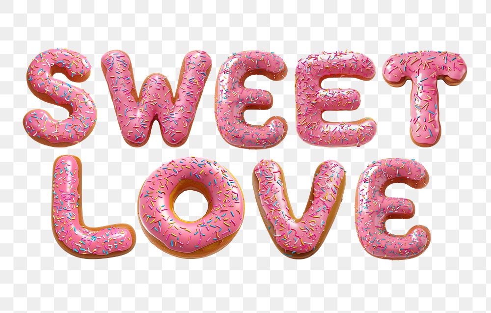 Sweet love png 3D donut word, transparent background