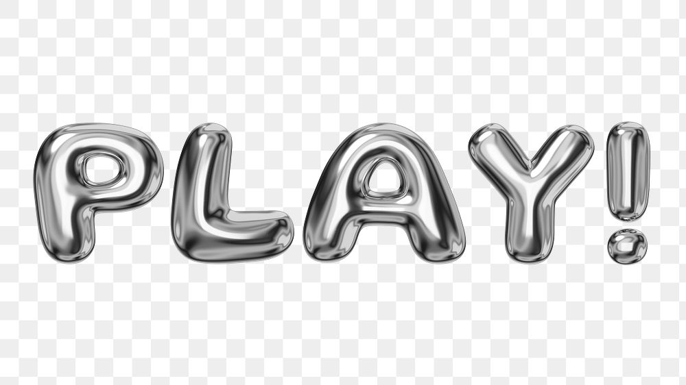 Play! word png 3D silver illustration, transparent background