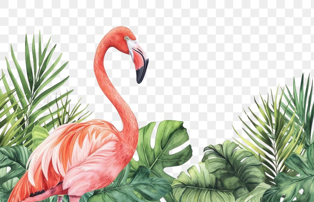 PNG Flamingo and tropical leaves flamingo outdoors animal.