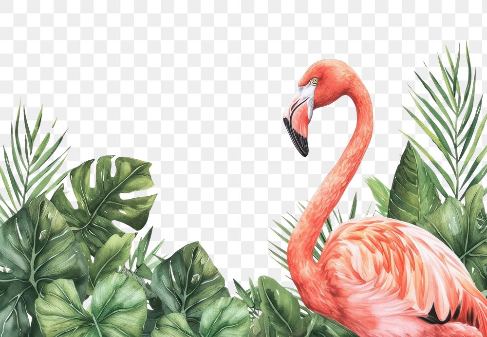 PNG Flamingo and tropical leaves flamingo outdoors animal.