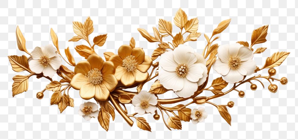 PNG Golden asian floral border jewelry pattern flower