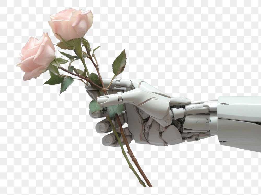 PNG 3d robot hand holding flower plant petal rose.