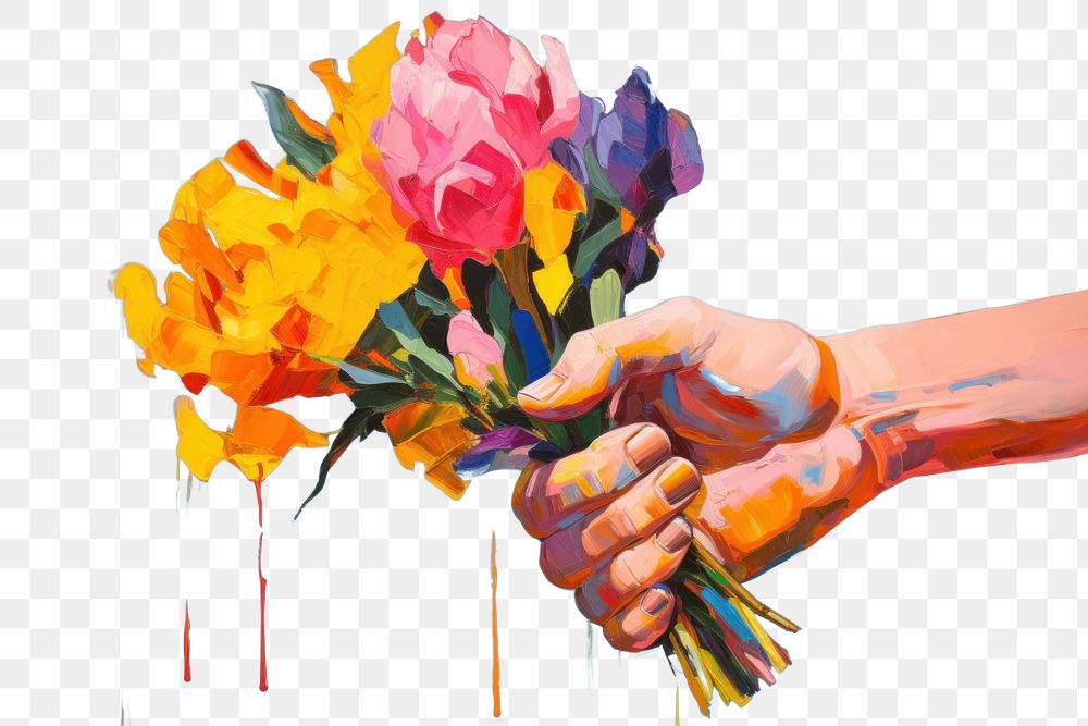 PNG  Hands holding flowers painting plant rose.