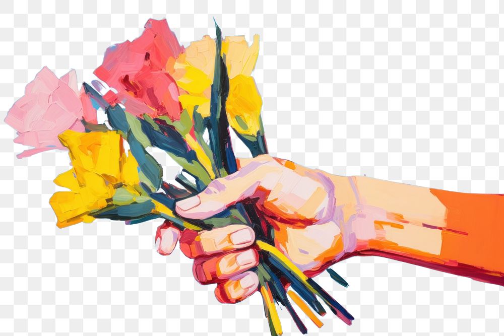 PNG  Hands holding flowers painting art inflorescence.