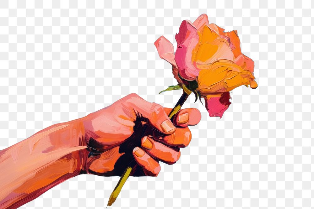 PNG  Hand with flower painting plant rose.