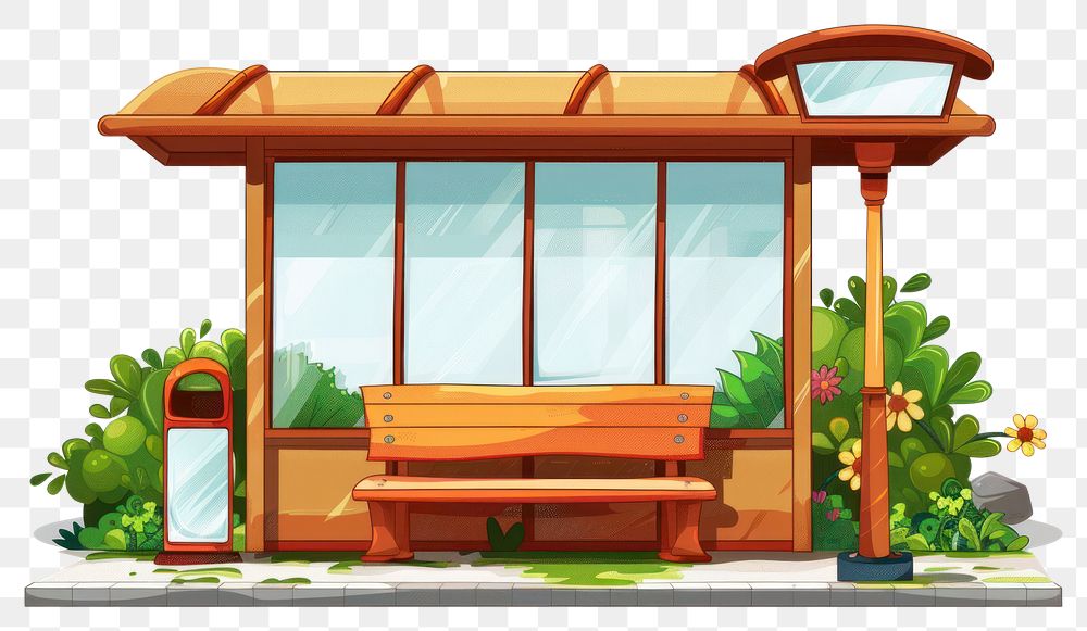 PNG Cartoon of bus stop architecture building outdoors.