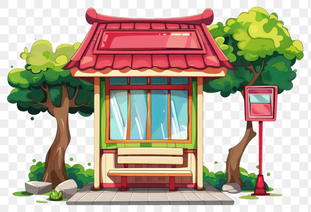 PNG Cartoon of bus stop architecture building outdoors.