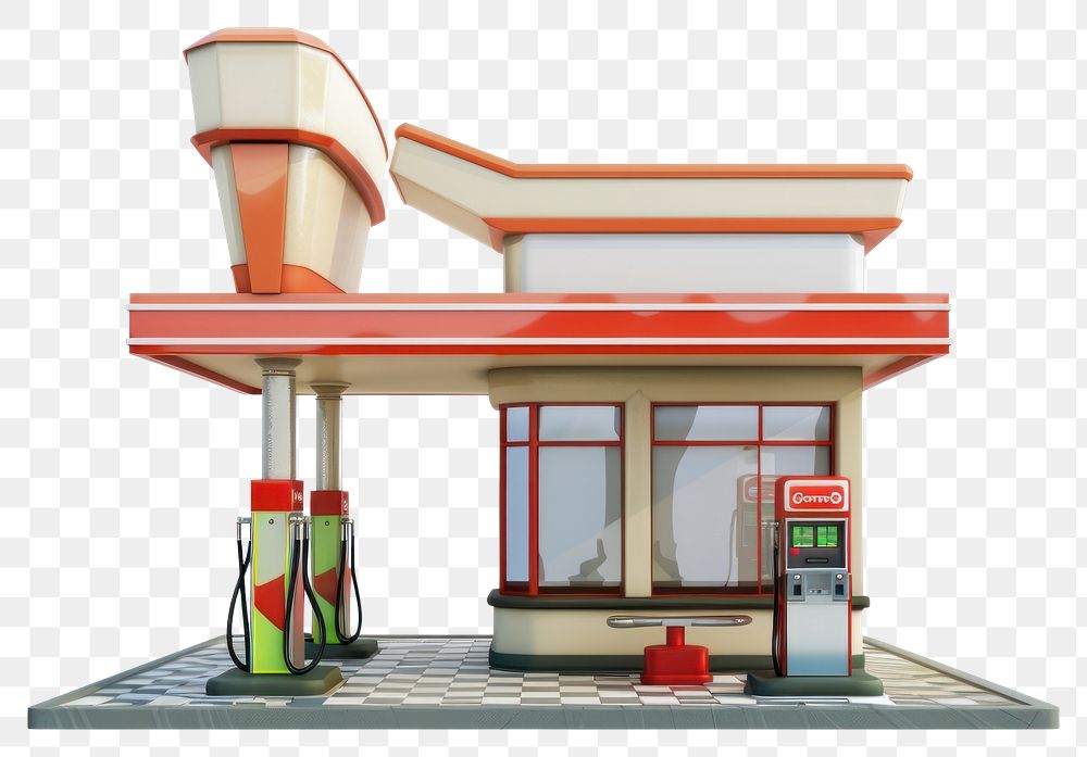 PNG Cartoon of gas station architecture white background dollhouse.