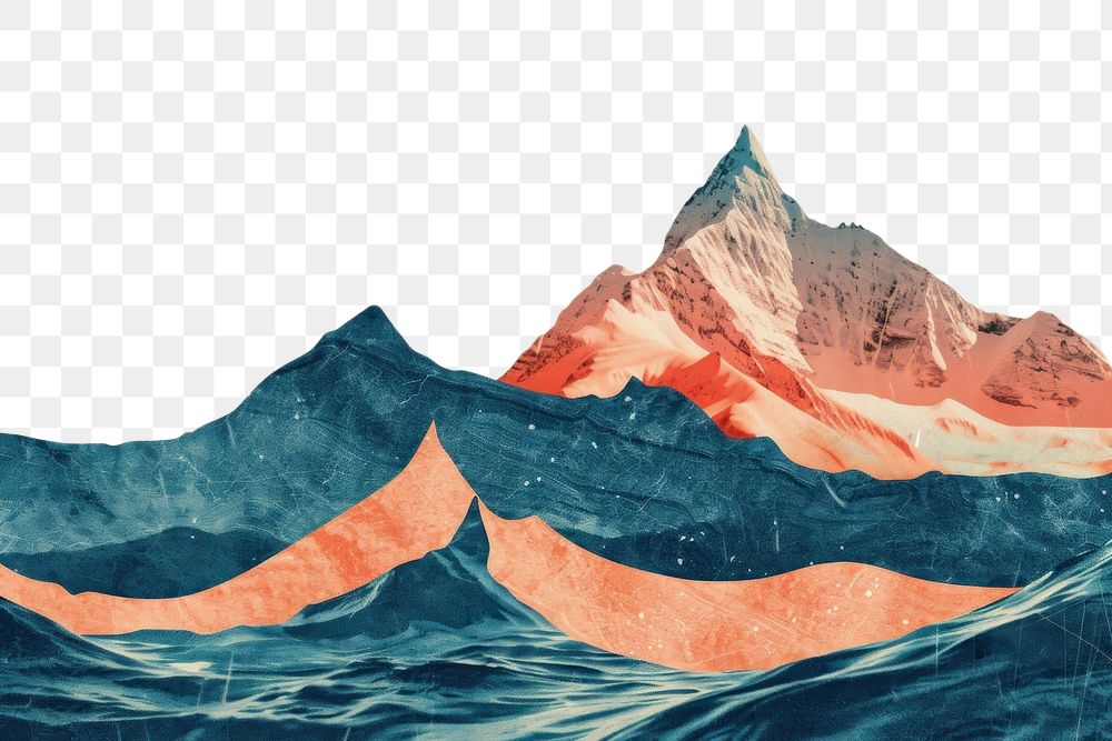 PNG Drawing mountain with deep sea art outdoors painting.
