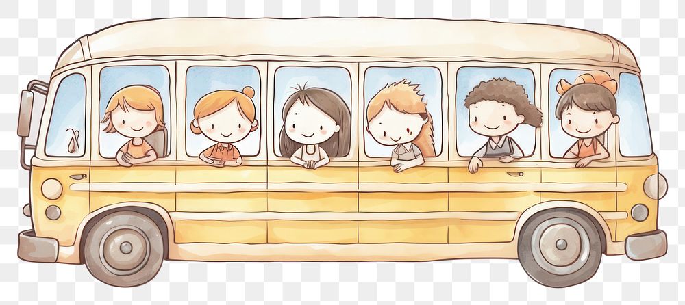 PNG Children happy in school bus vehicle minibus white background.