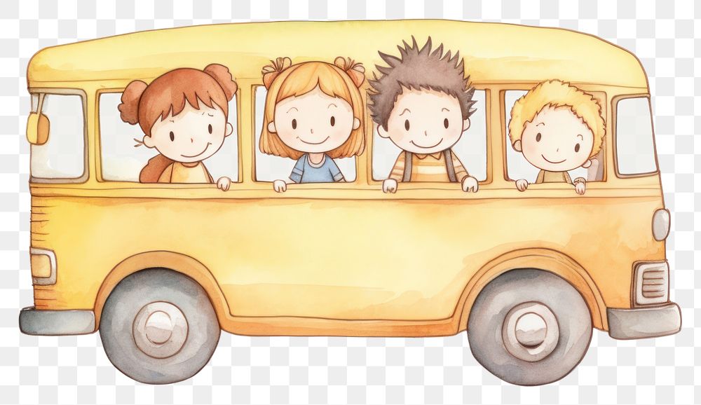 PNG Children happy in school bus vehicle car white background.