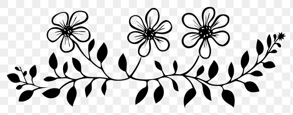 PNG Divider doodle boder daisy pattern white black.