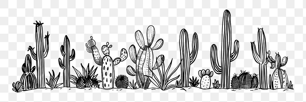 PNG Divider doodle boder cactus backgrounds drawing sketch.