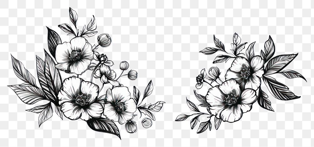 PNG Divider doodle border peony pattern drawing sketch.