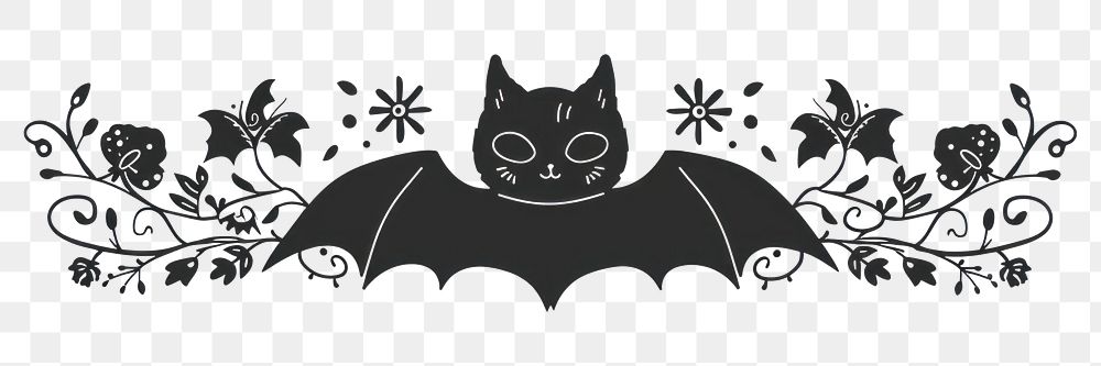 PNG Divider doodle border bat animal mammal black.