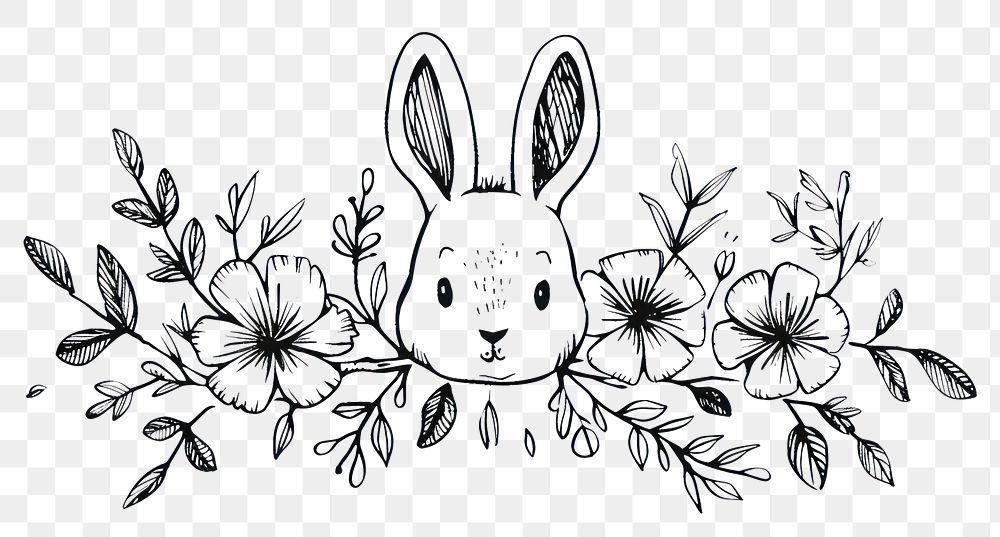 PNG Divider doodle flower bunny pattern drawing sketch.