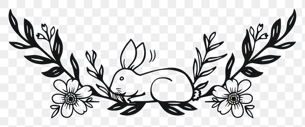 PNG Divider doodle flower bunny drawing sketch white.