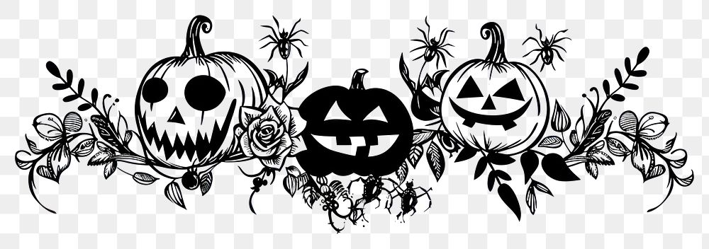 PNG Divider doodle of halloween anthropomorphic jack-o'-lantern representation.
