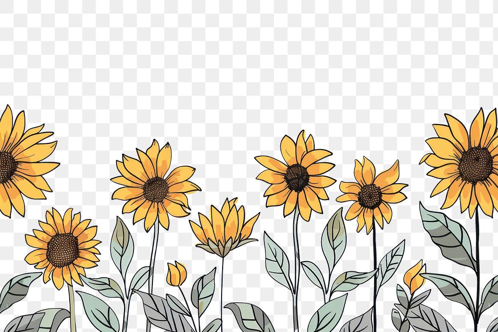 PNG Divider doodle of sunflower backgrounds plant line.