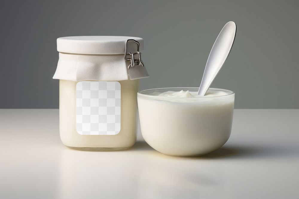 Yogurt jar label png mockup, transparent design