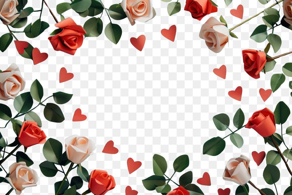 PNG Roses and hearts frame backgrounds flower petal.