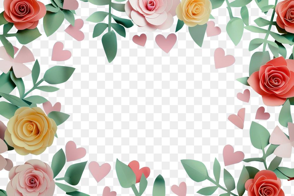 PNG Roses and hearts frame backgrounds flower petal.