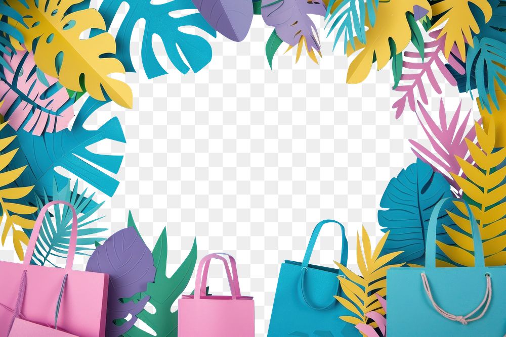 PNG Shopping bags frame art backgrounds turquoise.