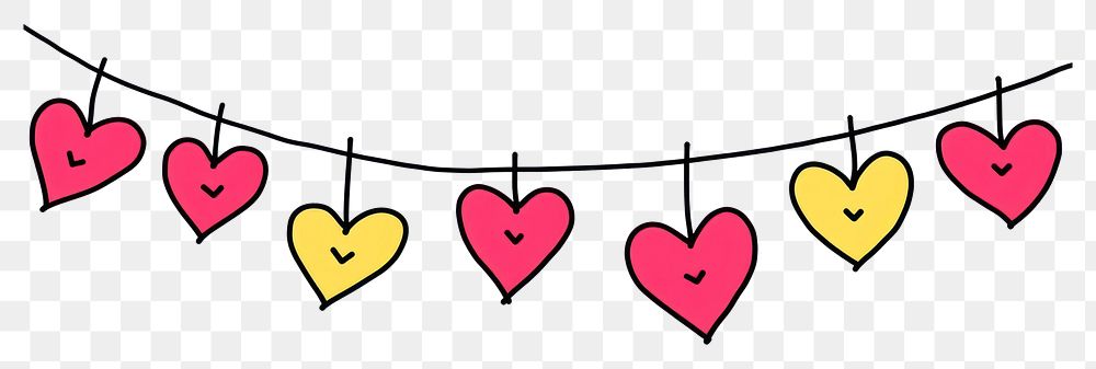 PNG Cute heart flag string line white background clothesline.