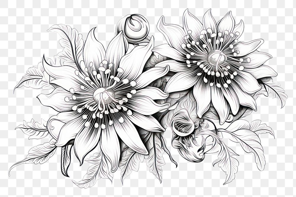 PNG  Passion flower illustrated graphics drawing.