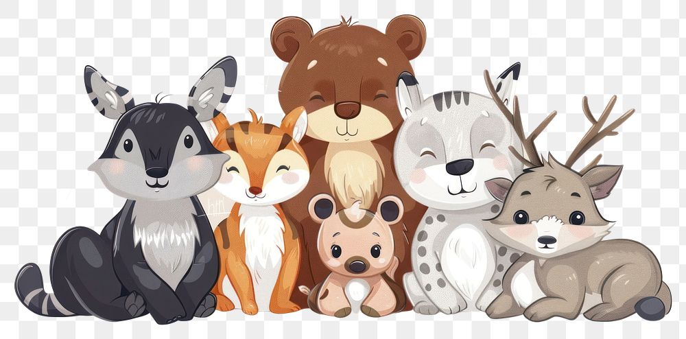 PNG  Cute group of wild animals vector illustrated drawing sketch.