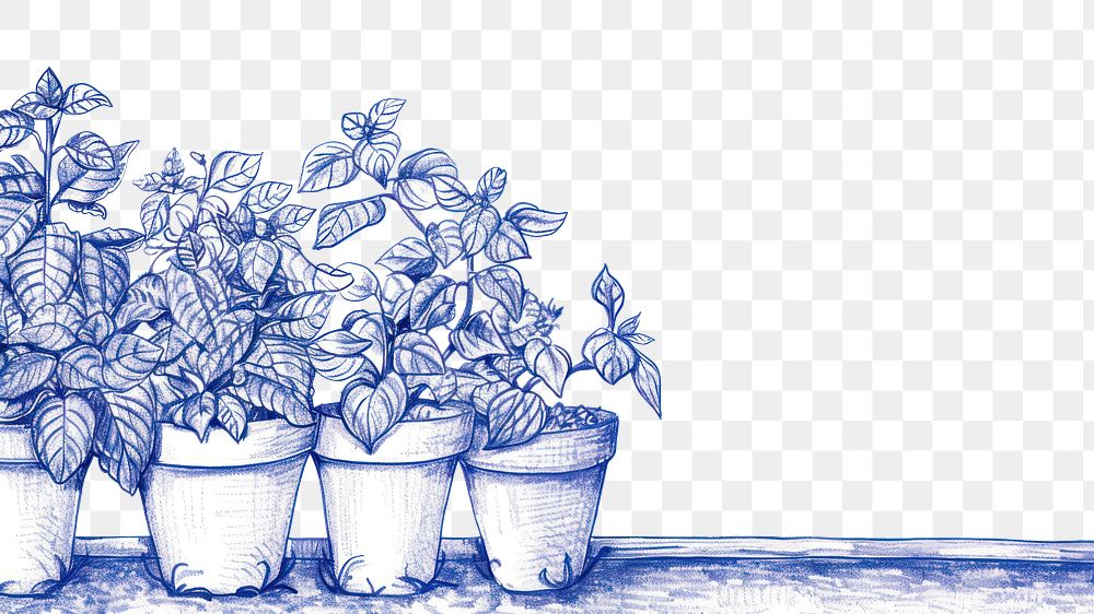 PNG Vintage drawing plant pots border sketch illustrated doodle.