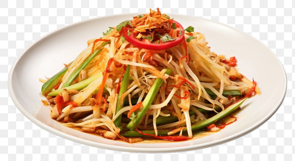 PNG Spicy Green Papaya Salad spaghetti vegetable produce.
