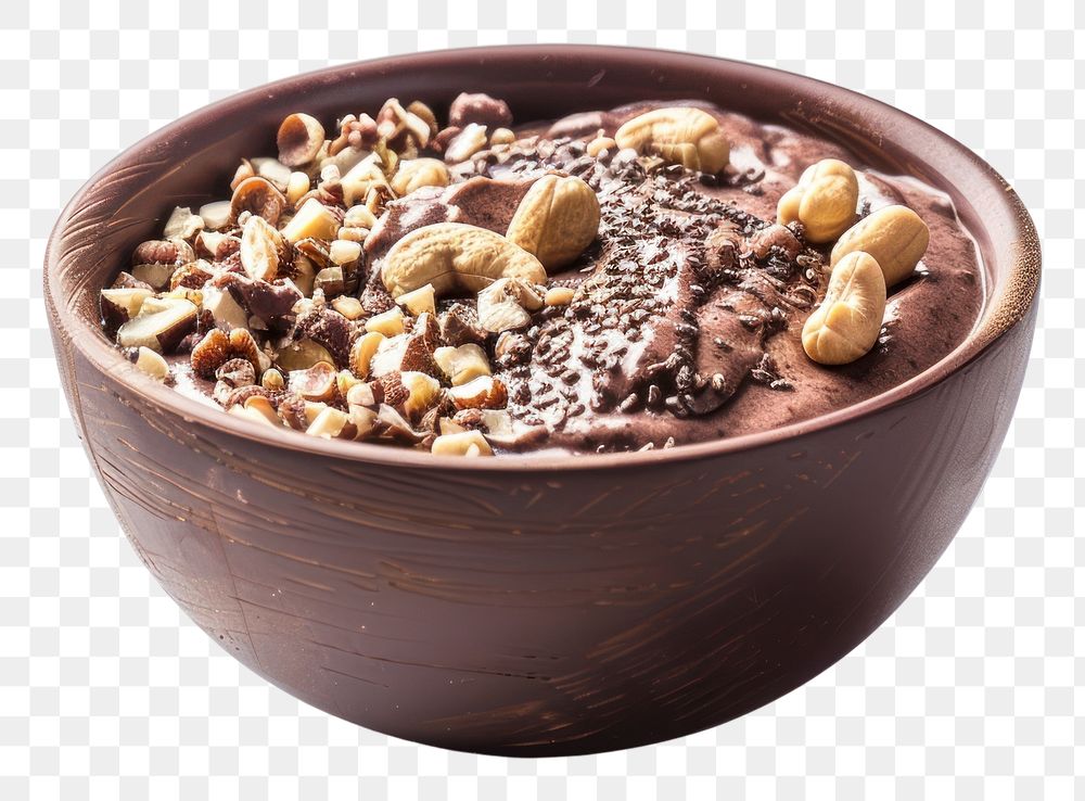 PNG Chocolate peanut acai bowl dessert food white background.