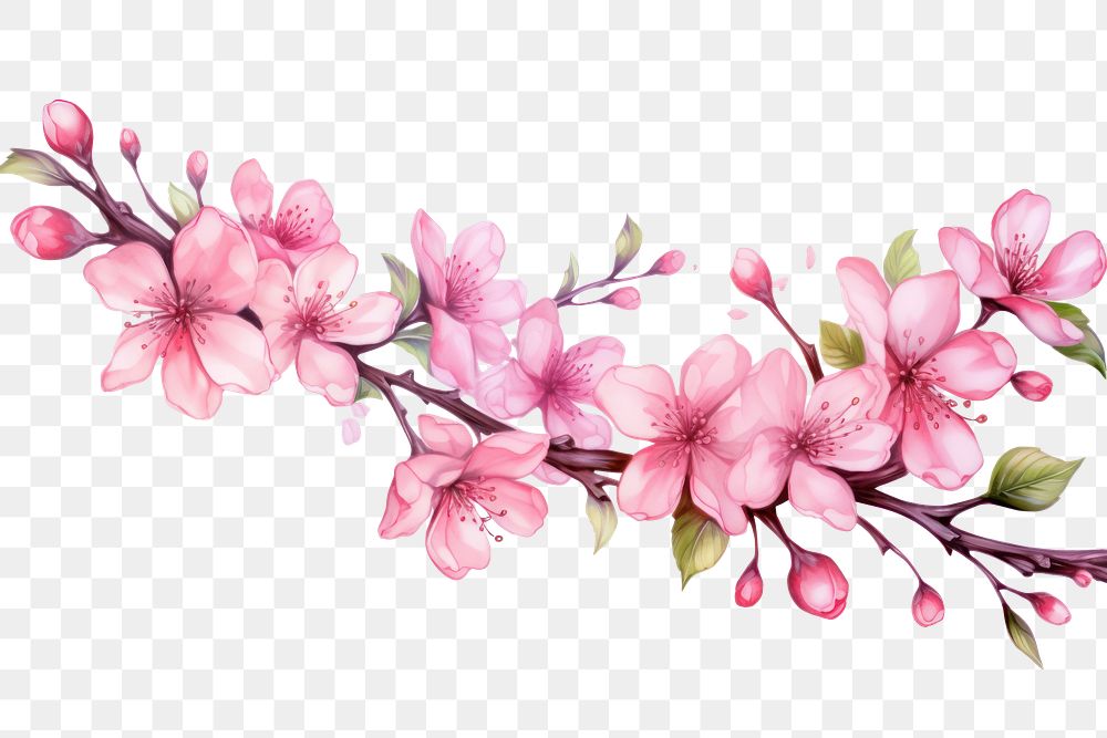 PNG Illustration of cherry blossom flower plant white background.
