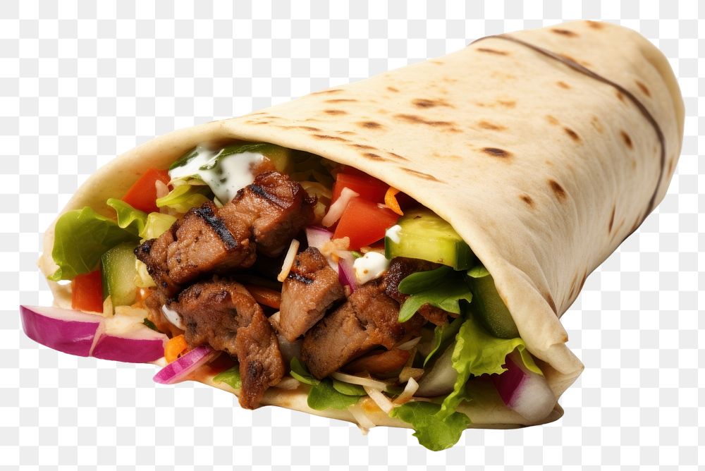 PNG Photo of kebab bread food white background.