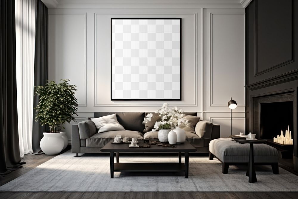 PNG living room picture frame mockup, transparent design