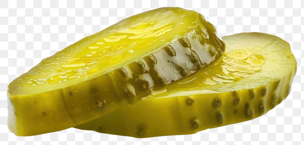 PNG Horizontal slices of pickled gherkin food white background vegetable.